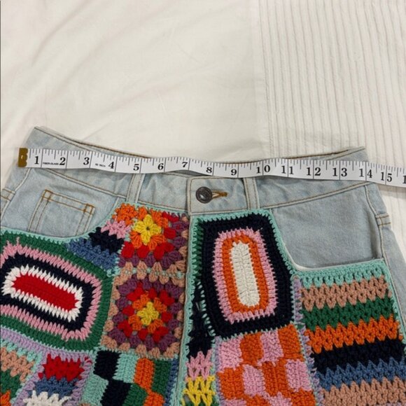 Farm Rio: Multicolor Crochet Patchwork Jean Shorts - Picture 6 of 6